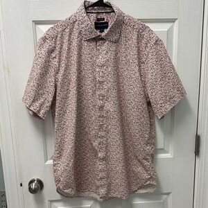 Joseph Abboud Men’s Short Sleeve Button-Up White and Brick Red Micro-Print Shirt